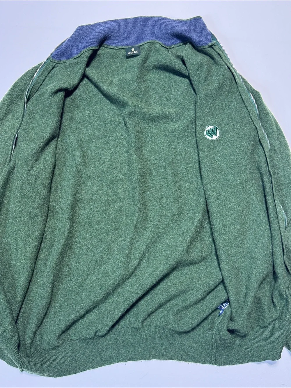 ROLEX Wimbledon VTG Forest Green Full Dual-Zip Cashmere Sweater Made in Italy XL - Picture 13 of 16